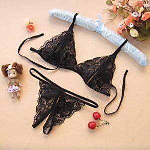 Women's Bra Panty Set Wireless Lace Bras Padless Triangle Cup Solid Colored  Erotic Strap Red / Lace Lingerie / Matching Bralettes miniinthebox